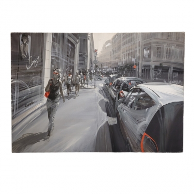 Kerdalo, “Faubourg Saint-Honoré, París”, acrílico sobre lienzo, Francia, siglo XXI