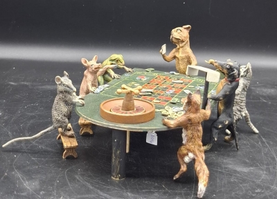 Escultura de animales en el casino, bronce policromado, de Viena al estilo de Franz Bergman