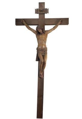 Cristo crucificado, firmado Flotats, talla en madera policromada, España, siglos XIX-XX