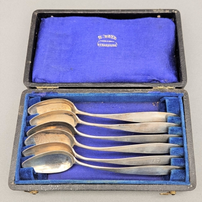 6 cucharas de café Biedermeier, plata, 1820 - 1850