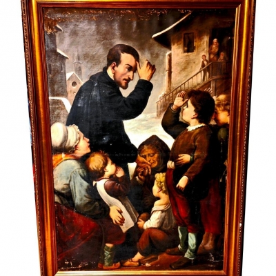 Óleo sobre lienzo, Juan Francisco Régis enseñando el signo de la cruz a los pobres