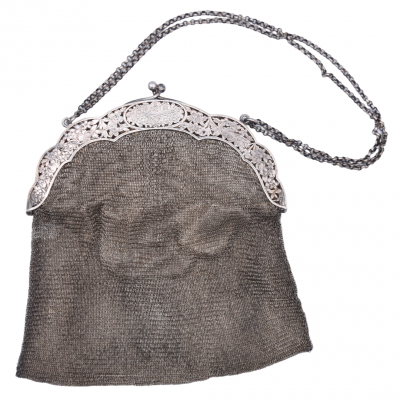 Bolso de malla de plata alemana, Eduardiano - Art Decó