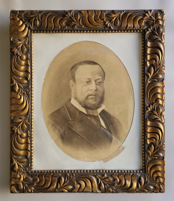 Retrato aristocrático al carboncillo de Manuel Pez (Jaén, 1890), dedicado, siglo XIX