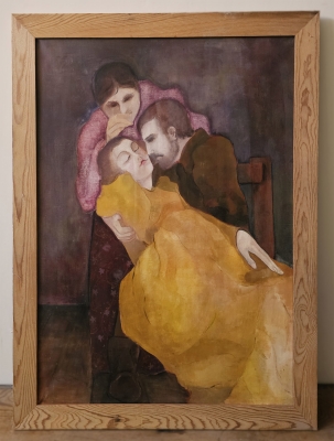 Escena expresionista / simbolista, escuela catalana, óleo sobre lienzo, siglo XX