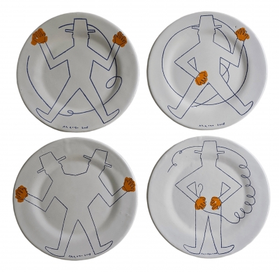Colección completa 4 platos de cerámica, Eduardo Arroyo, 
