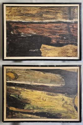 Pareja de grabados calcográficos, escuela abstracta de Barcelona, c. 1975