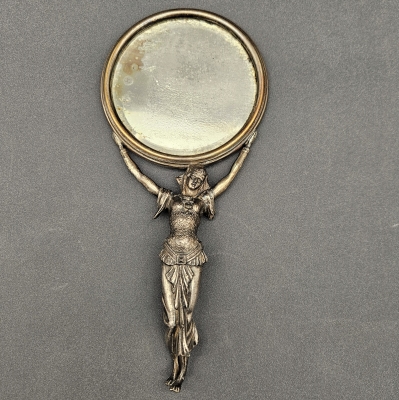 Espejo art nouveau de mano plateado, 1900 - 1920