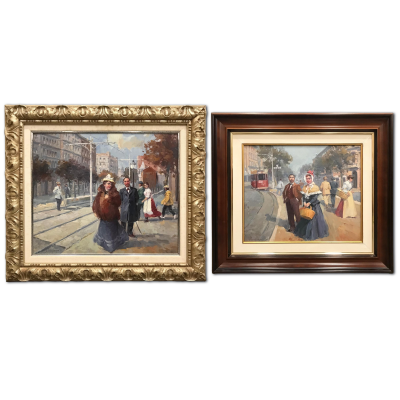 “Dos Escenas de Barcelona de la Belle Époque”, J. Puigsegur, años 80-90 del siglo XX