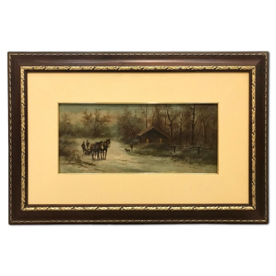 «Paesaggio Invernale con Cavalli e Carro», escuela europea, ca.1900