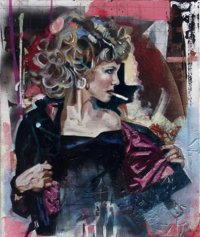 'a painting of a woman with a cigarette'