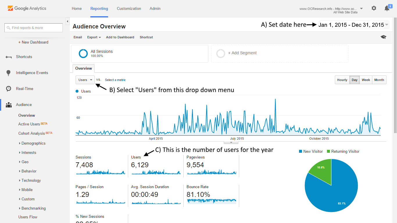 google analytics dashboard unique visitors 